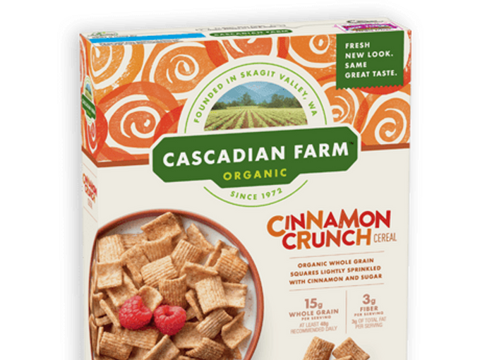 Коробка хлопьев для хлопьев Cascadian Farm Organic Cinnamon Crunch
