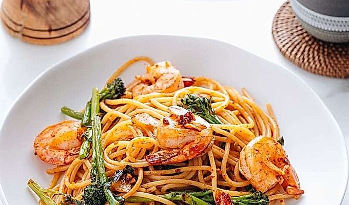 Pasta gaya Jepun dengan Udang dan Brokolini 海 老 と ブ ロ ッ コ リ ー ニ の 和風 パ ス タ