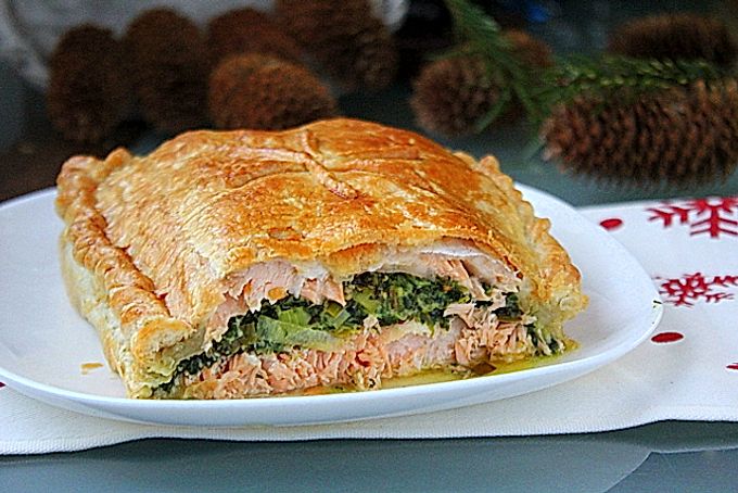Smördeg lax och spenatpaj recept