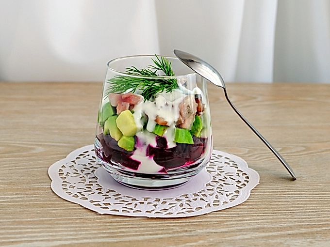 Herring, beetroot and avocado salad