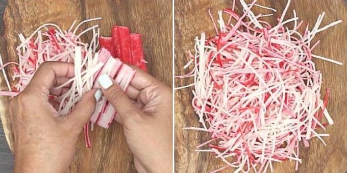 สลัดปูอัดเป็นสูตรที่อร่อยและง่ายที่สุด